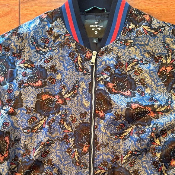 Houston White Floral Patterned Men's Bomber Jacket Size Large - Picture 5 of 11